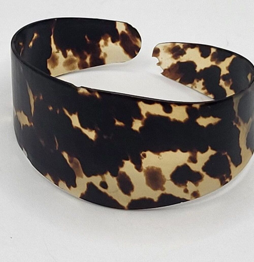 Wide Tortoiseshell Cellulose Acetate Bangle Bracelet Classic Brown Black 8in